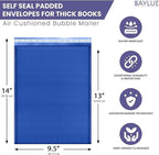 Royal Blue 10x13 Inch Poly Bubble Mailers |Self Seal Padded Envelopes for Thick books | Cushioned Bubble Mailer | Usable Size 9.5x13 Inch | Waterproof Lightweight Mailing Shipping Bags | 100 Pack Bulk
