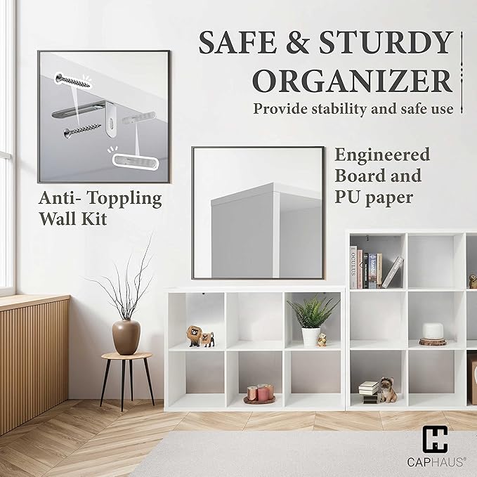 Fencer Wire 13-Inch Cube Storage Organizer Shelf, with Extra Thick Exterior Edge, Room Open Storage Shelf Divider, Bookcase, 6-Cube / 8-Cube / 9-Cube, Colors Available in Rustic Grey Oak and White