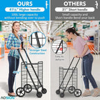 AOSION Folding Shopping Carts for Groceries,27GAL/220lb,Grocery Cart with 360° Rolling Swivel Wheels, Collapsible Rolling cart,Portable Utility Cart with Shopping Liner for Laundry Luggage Office
