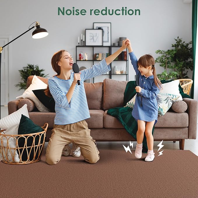 Carpet Tile 20 Pack 24” X 24” Self Adhesive Carpet Floor Tiles Anti-Slip Squares Peel and Stick Floor Tilel DIY Installation for Bedroom(Brown)