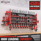 49.8" W Super Large Power Tool Organizer Wall Mount,4-Layer Heavy Duty Tool Storage with 18 Cordless Drill Holder,600 lb Capacity Garage Organization for Garage and Workshop (Red)
