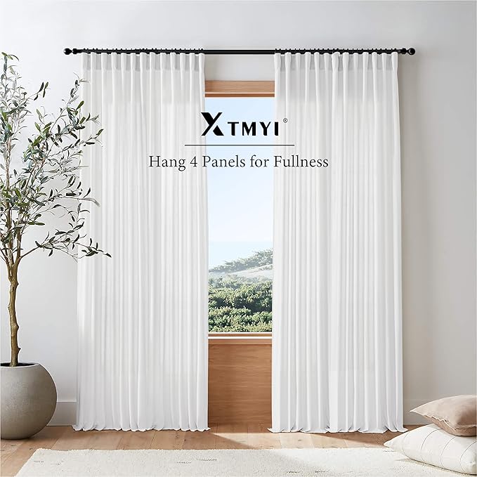 XTMYI White Sheer Closet Curtains 78 Inches Long for Bedroom Open Closet Door,2 Panels Set Semi Privacy Linen Cotton Drapes for Living Room Dining Room,78in Length