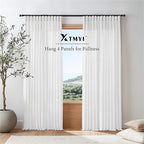 XTMYI 70 Inch Wide White Back Tab/Hook Belt Linen Cotton Sheer Curtains for Bedroom,2 Panels,96 Inch Length