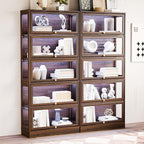 Display Cabinet with Acrylic Glass Doors,5-Tiers Curio Cabinet with LED Lighting for Collectibles, Collectibles Toy Organizers Rack & Display Shelf Display Case Storage Cabinet, Walnut