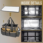 Wearable Cleaning Caddy Organizer with Handle & Shoulder Straps for Housekeepers, Under Sink & Car Cleaning Tool Organizer Bag with 4 Foldable Dividers (Tan)