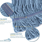 KLEEN HANDLER HEAVY DUTY Commercial Mop Head Replacement, Wet Industrial Cotton Looped End String Cleaning Mop Head Refill, Blue Mop, Universal Headband
