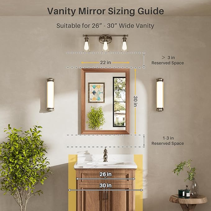 22x30 Inch Bathroom Mirror for Wall, Anti-Rust Walnut Wood Grain Metal Framed Bathroom Mirrors for Over Sink,Rectangler Mirrors for Bathroom Vanity, Farmhouse, Bedroom, Living Room, Entryway Decor