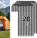 Black Rebar Stakes 12 inch (20pcs) - Heavy Duty 6mm Metal J Hook Ground Stakes,Galvanized Steel for Tent,Bounce House,Fence,Dog Coop,Artificial Turf,Outdoor Plants,Christmas & Holiday Decorations