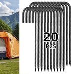 Black Rebar Stakes 12 inch (20pcs) - Heavy Duty 6mm Metal J Hook Ground Stakes,Galvanized Steel for Tent,Bounce House,Fence,Dog Coop,Artificial Turf,Outdoor Plants,Christmas & Holiday Decorations