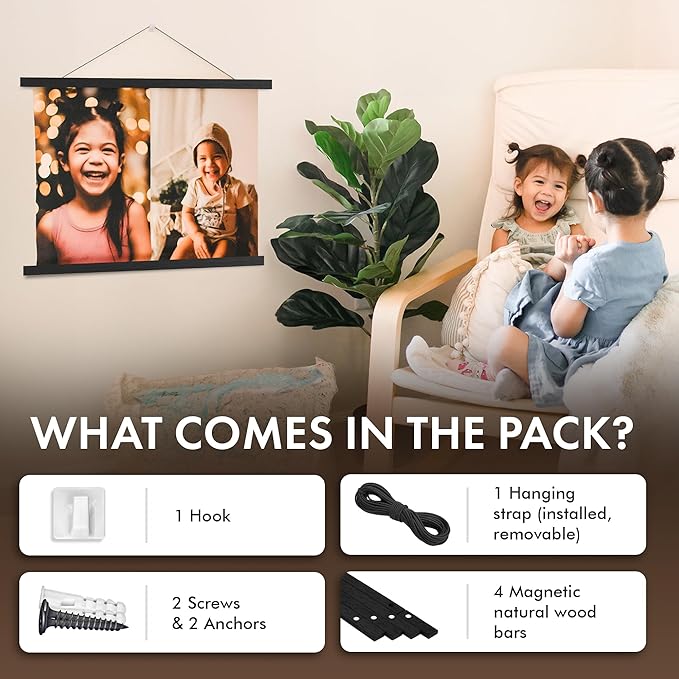 Travelization Magnetic Poster Hanger 30” Poster Frame with Strong Magnets, Complete Hanging Kit for Art, Maps, Pictures, and More, Fits 30x20, 30x30, 30x40, and 30x48, Black
