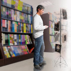 SSWBasics 4-Tier Chrome Rotating Standing Literature Rack - 64'H x 16"D - 16 Pockets Total - Sleek Floor Standing Book Display Rack for Periodicals - Sturdy Comic Book Display Stand for Magazines,