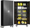 Metal Garage Storage Cabinet with Lock, Steel Tool Cabinet with 2 Doors and 5 Adjustable Shelves, 75” Tall Lockable File Cabinet with Wheels, Organization for Home Office Garage Gym - Black