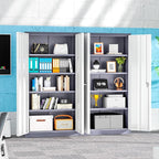 INTERGREAT Storage Cabinet with Doors and Shelves, Metal Garage Storage Cabinets with Lock, Black Lockable Steel Supply Cabinet for Home Office, Warehouse (Grey White)