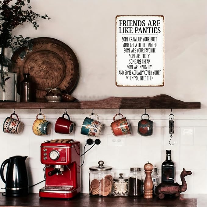Funny Friendship Quote Metal Sign 8x12 - Humorous Bathroom Wall Art - Vintage White Iron Tin Sign for Bar, Home, Man Cave Decor - Unique Gift for Women & Friends (Friends)