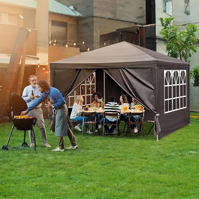 10x10 FT Party Tent, Outdoor Wedding Tents for Parties, Canopy Event Tent with 4 Removable Sidewalls, Waterproof Gazebo Shelter for Birthday Parties, Weddings, BBQs & Events (10X10FT-4Sides Black)