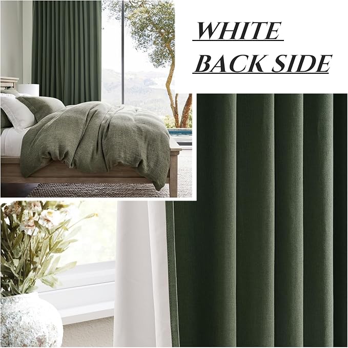 Black Out Curtains for Bedroom Aesthetic 104 Inch Windows, 105 Inches Length Linen Room Darkening Olive Green Canvas Look Classroom/Playroom (W50 xL105 2 Panels) Back Tab/Rod Pocket