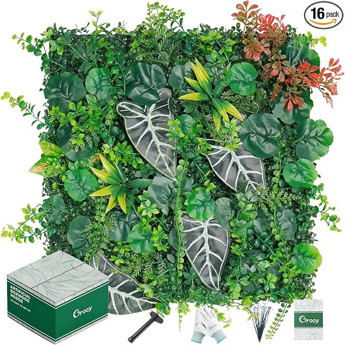 20"x20"(16pcs) Grass Wall, Artificial Boxwood Panels, Grass Backdrop Wall for Privacy Screen, Sun Protected Green Hedge Panels for Outdoor, Indoor, Garden, Fence, Backyard and Décor