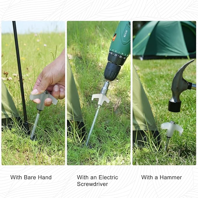 Screw in Tent Stakes Heavy Duty,8 Inch Ground Anchors Screw in,Metal Stakes with Hex Head Driver,Camping Tent Accessories (8, White)
