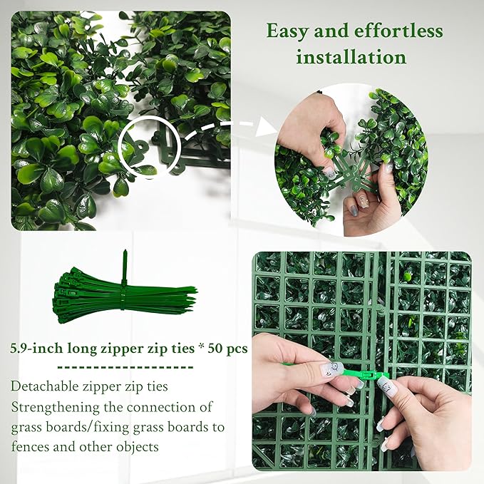 Artificial Boxwood Panels,20"x 20"(12P) 4-Layer Leaf UV-Protected Grass Wall Backdrop Panels for Outdoor, Indoor, Garden&Fence Covering Privacy, Backyard and Decor