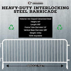 Angry Bull Barricades Metal Interlocking Steel Barricade (8.5 Ft. Heavy Duty, Bridge Feet, White Powder Coated, Set of 10)