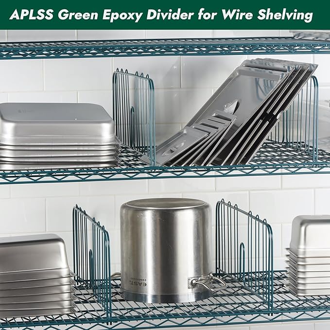 APLSS 4 Pack 24" Width Green Epoxy Shelf Divider for Wire Shelving, Dry&Wet Storage, NSF Certified