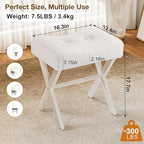 18-Inch Vanity Stool Chair, Vanity Bench with Metal X-Legs, Ottoman Accent Stool with Breathable and Soft Boucle Fabric Saddle Seat, White
