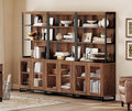 WAMPAT 3 PCS Modern 72" Tall Bookcases with Glass Doors and Adjustable Shelves, Library Book Shelf with Storage Cabinet and Open Book Shelfs, Wood Bookshelves for Home Office, Living Room, Brown
