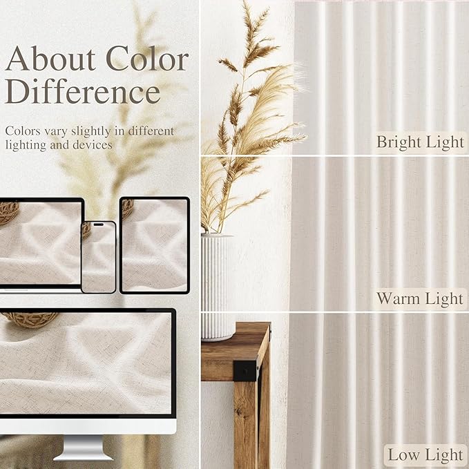 Nanspring Beige Curtains for Kitchen Windows Over Sink 36 inch Length Rustic Farmhouse Linen Blend Semi Sheer Curtains Back Tab and Rod Pocket Small Window Curtain for Cafe 30 x 36 Inch,2 Panels
