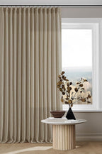 Pinch Pleated Linen Curtains 102 Inches Long 2 Panels Set for Living Room Bedroom Farmhouse Burlap Back Tab Pinch Pleat Drapes Ceiling Floor Window Curtains 102 Inch Length Gray Beige Tan Neutral