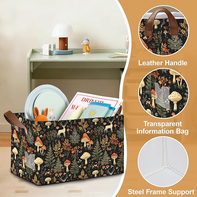 Decorative 32L Forest Mushroom Storage Bins with Handles, Organization and Storage, Cube Storage Organizer for Hamper, Nursery