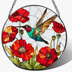 Stained Glass Window Hanging, 8 Inch Hummingbird Stained Glass Suncatcher, Sun Catcher Indoor Window, Hummingbird Decor, Gifts for Mom, Gifts for Grandma, Mothers Day, Christmas, Birthday Gift
