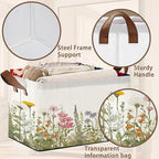 Floral Meadow Storage Basket Large 17x11.5x10.5 Inche-Collapsible Fabric Organizer Bin with Handles for Garden Party, Boho Decor, Living Room-Decorative Hamper with Field Flower Pattern-Single Pack