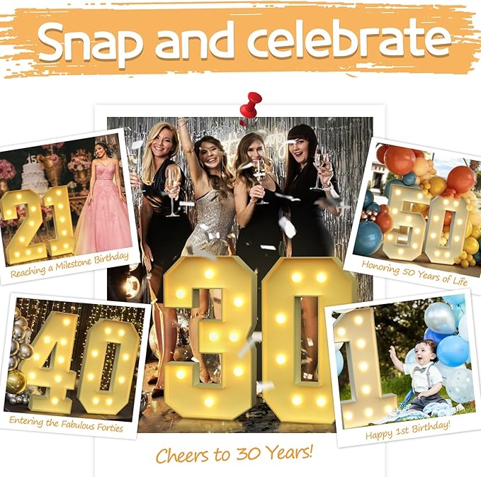 imprsv 3FT Marquee Numbers, Light Up Numbers for 15th 50th Birthday Decorations Anniversary Party Decor, Number 5 Light Up Number, Pre-Cut Foam Board Kit