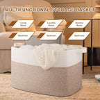 XXXL Supre Large Blanket Basket for Clothes, Towels, Pillows, 108L Cotton Rope Storage Basket for Living Room, Woven Toy Storage for Kids, 25" x 16" x 16", Brown and White