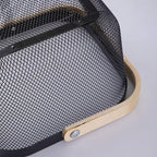 IBWell Square Metal Wire Woven Fruit Storage Bowl Basket with Wooden Handle, Large Black Mesh Fruit Stand, Multi-function Hanging Kitchen Baskets (Black, Normal)