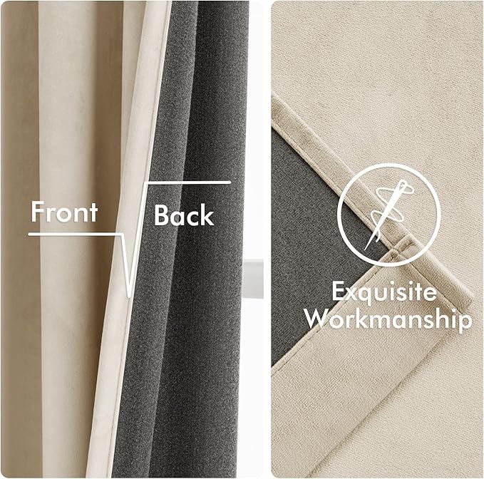 MIULEE Velvet Curtains 84 Inches Long 2 Panels Set for Bedroom, Pinch Pleat Back Tab Luxury Thermal Insulated Living Room Darkening Drapes Pleated Blackout Window Curtains with Hooks, Beige