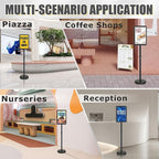 Sign Stand - Standing Sign Holder for 11x17 Inch, Pedestal Poster Sign Stand, Vertical and Horizontal View Displayed, Round Corner Sign Holder for Church School Parties Business Show, Black (2 Pack)