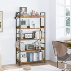 HCHQHS 5 Tier Bookshelf, Adjustable Industrial Bookcase, Vertical Tall Book Shelf, Wood and Black Metal Open Bookshelves for Home Office, Living Room, Bedroom