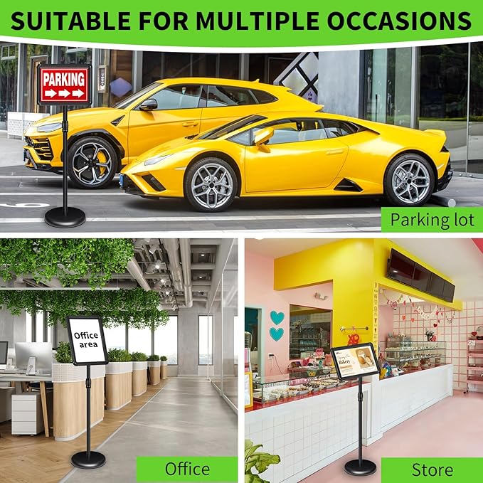 Adjustable Pedestal Sign Holder Stand 8.5''x11'', Floor Standing Poster Sign Stand, Aluminum Frame for Vertical/Horizontal View Sign Stand,Outdoor/Indoor Standing Sign Holders(Black, Round)
