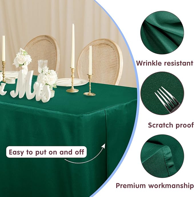HolidayIdeas Fitted Green Tablecloths - 72 x 30 Inch - 2 Pack Rectangle Table Clothes for 6 Foot Tables, Polyester Fabric Table Cover for Christmas, Parties, Wedding, Trade Show, Banquet