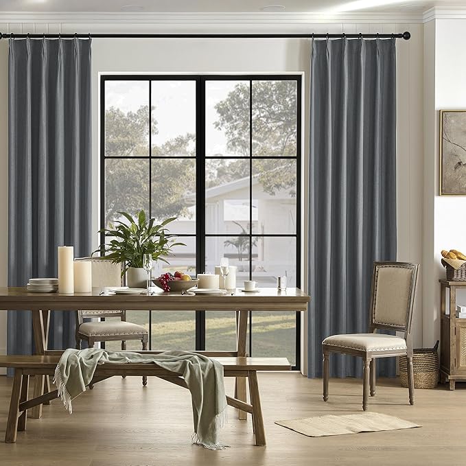 DUALIFE Dark Grey Pinch Pleated Blackout Curtain Panels 96 Inches Long, Back Tab with Hooks Room Darkening Curtains for Bedroom 40W x 96L, Gray, 2 Panels