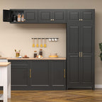 Kitchen Pantry Cabinet, Metal Food Pantry cabinets with Doors and Shelves, 90" Tall Storage Cabinet for Dining, Living Room, Black, 16" D x 32" W x 90" H, Assembly Required
