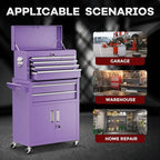 Bonusall 8 Drawer Rolling Tool Chest and Cabinet Combo,Heavy-Duty Metal Garage Tool Chest with Wheels and 2 Doors,2-in-1 Top Box and Roller Cabinet Combo for Garage, Workshop, Warehouse-Purple