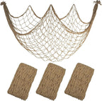 3 Pack Fish Net Decorations - 80x40'' Brown Decorative Fishing Nets Wall Decor Table Runner Ceiling Net, 3mm Natural Cotton Fish Netting for Pirate Under The Sea Nautical Beach Theme Party Decorations