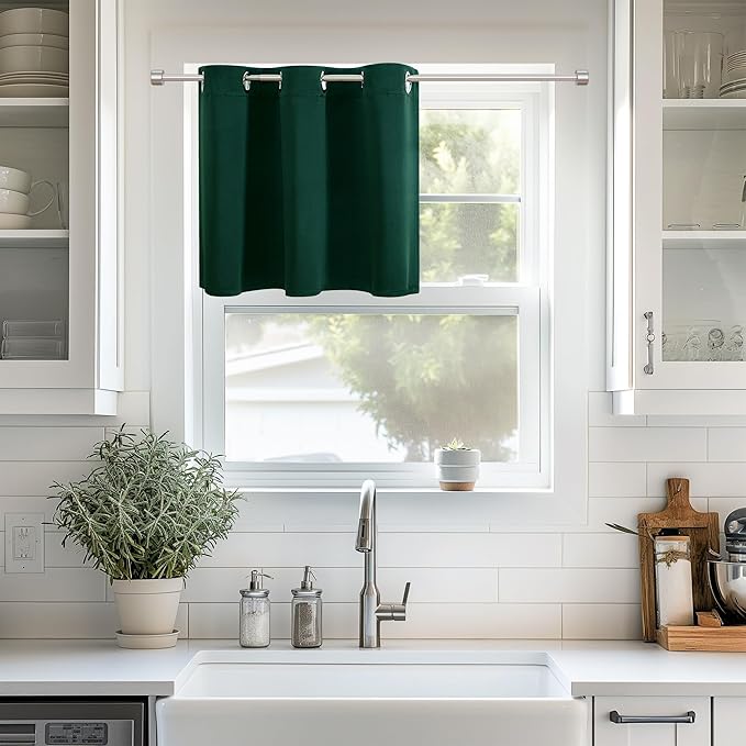 ChrisDowa Blackout Curtains 36 Inches Long for Living Room, Grommet Thermal Insulated Room Darkening Curtains for Bedroom (1 Panel Set, Forest Green, 42 x 36 Inch)