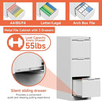 3 Drawer File Cabinet with Lock,Vertical Filing Cabinets for Home Office,Heavy Duty Metal File Cabinet for Hanging A4/Letter/Legal Size File,Vertical File Cabinet 15" W X 17.8" D X 38.3" H-White