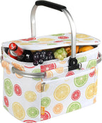 Tirrinia Large Insulated Picnic Basket, 34L Water Resistant & Leakproof Collapsible Portable Cooler Basket Set with Aluminium Handle for Travel, with a Free Foldable Grocery Bag, Yellow Lemon