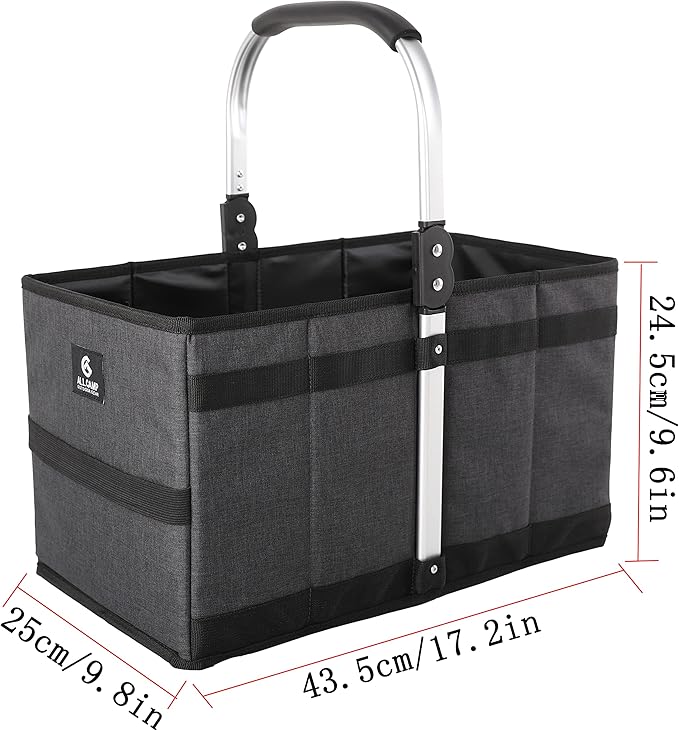 ALLCAMP Collapsible Basket - Folds to 9.8" L x 9.6" W x 2.75" H | 27L Large for Picnic, Grocery, Laundry | Portable Reusable Foldable Storage (Black) - Collapsible Laundry Basket & Shopping Basket