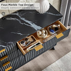 T4TREAM Fluted 8 Drawers Dresser, 54" Wide Modern Chest of Drawers with Faux Marble Top, Curved Profile Design, Dresser TV Stand, Wood Drawer Organizer for Bedroom, Living Room, Hallway, Dark Grey
