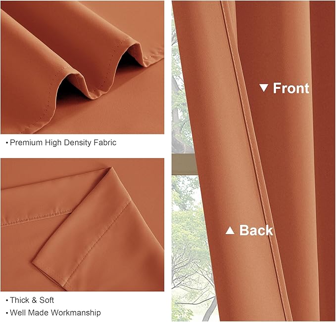 PONY DANCE Burnt Orange Blackout Curtains 2 Panels Set, 72 inch Length Thermal Insulated Rod Pocket Room Darkening Window Drapes for Bedroom/Living Room, 42 inches Wide